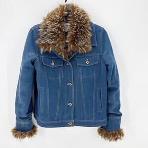 Regent Park Vintage Faux Fur denim trucker jacket size M Y2K 90s western boho